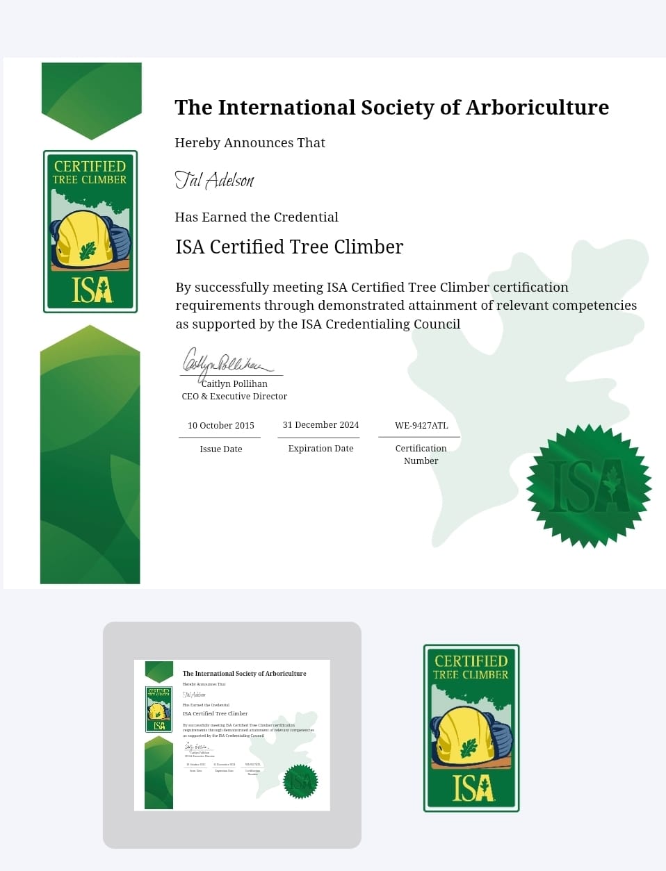ISA Certified Tree Climber Certificate